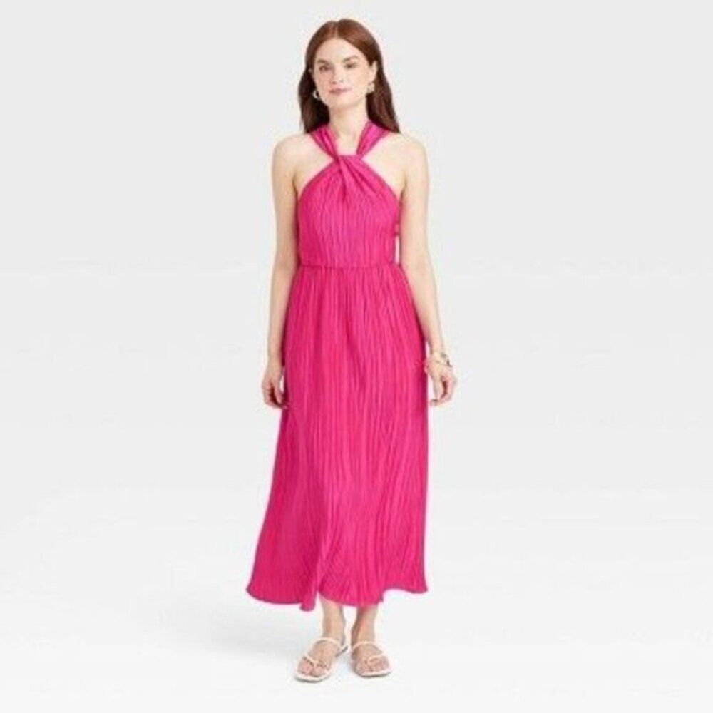 Women's Halter Midi Dress - A New Day Pink L